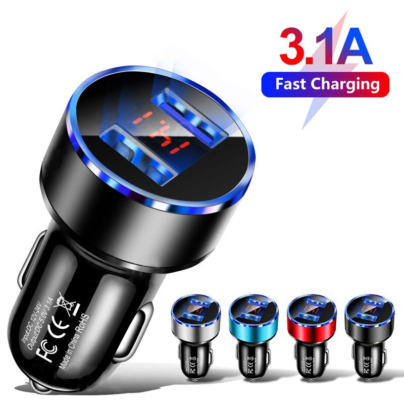 Carregador Veicular 3.1A Duplo USB 12V Led Digital 2.4A Carregador de Celular Carro Cabo Usb Turbo para Androide Iphone