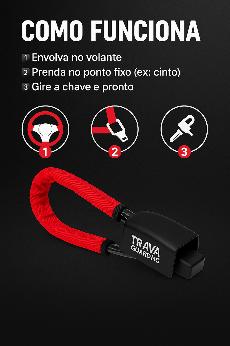 Cerradura Guard MG™: cerradura antirrobo para volante con cable reforzado y 3 llaves