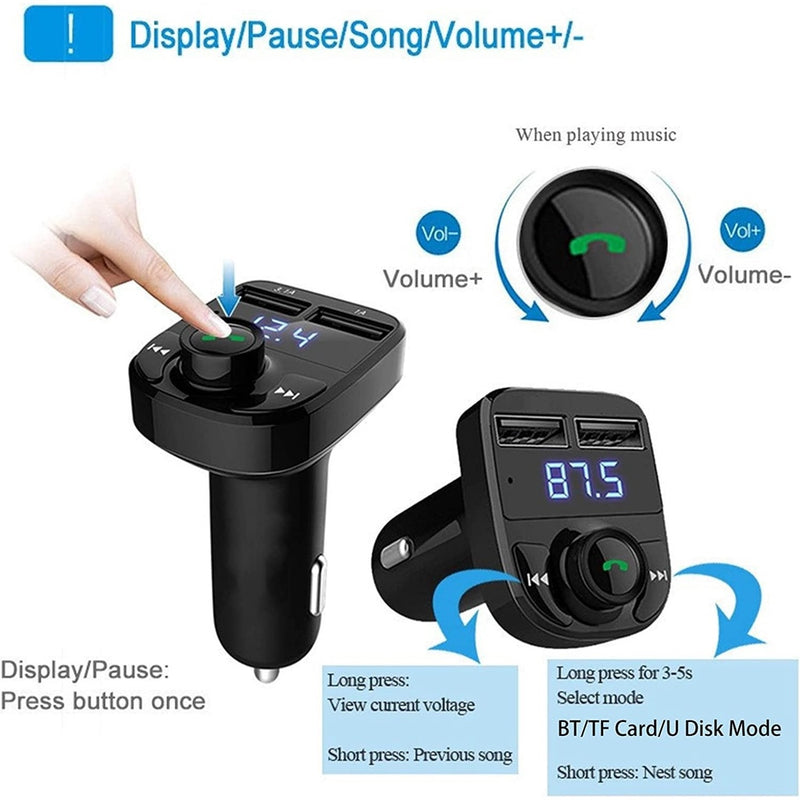 Adaptador Bluetooth Carro Transmissor FM Carregador Veicular Compatível com Android e iPhone - x8