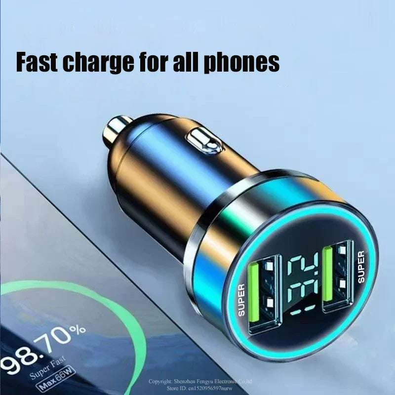 Carregador Veicular 3.1A Duplo USB 12V Led Digital 2.4A Carregador de Celular Carro Cabo Usb Turbo para Androide Iphone