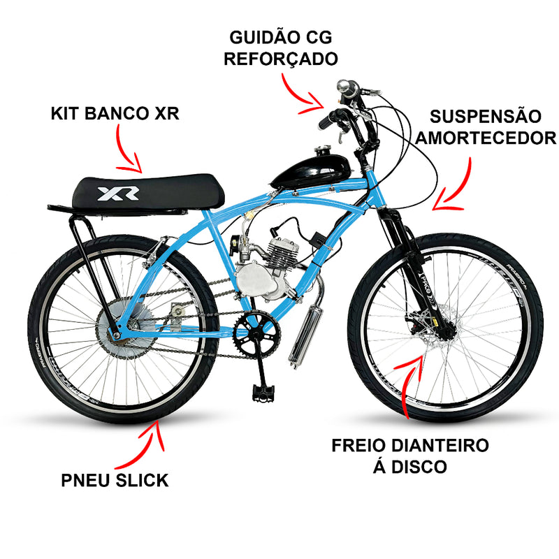 BIKE BICICLETA MOTORIZADA 80CC ARO 26 MODELO CAICARA COM KIT BANCO XR COMPLETA