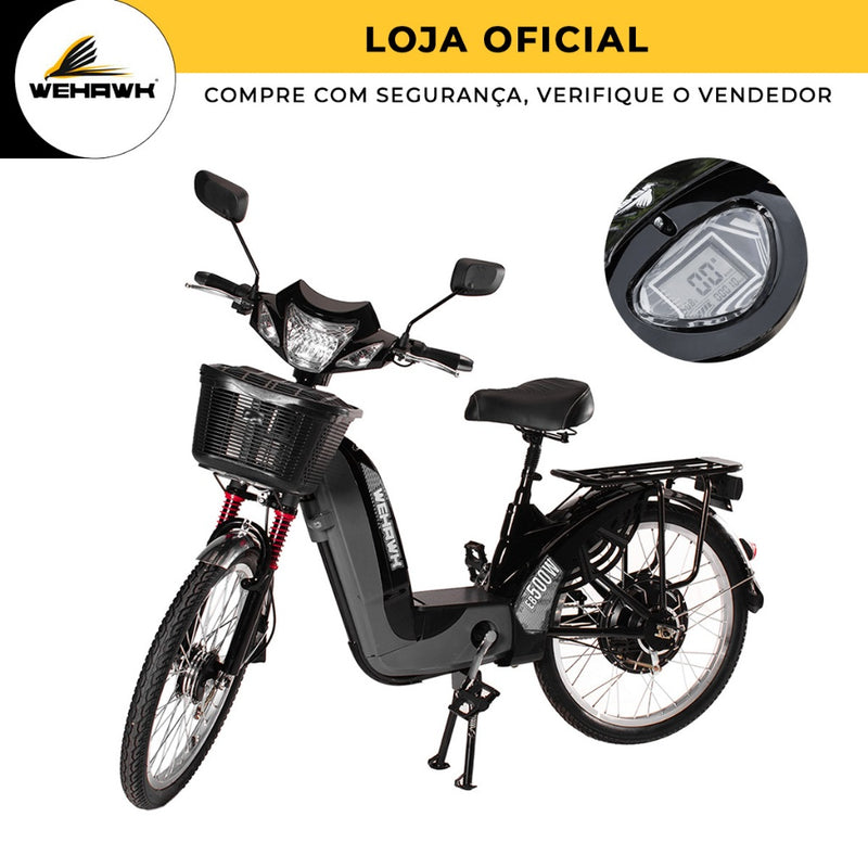 Bicicleta Elétrica 500W Pedal Assistido 32km/h WeHawk EB 500W