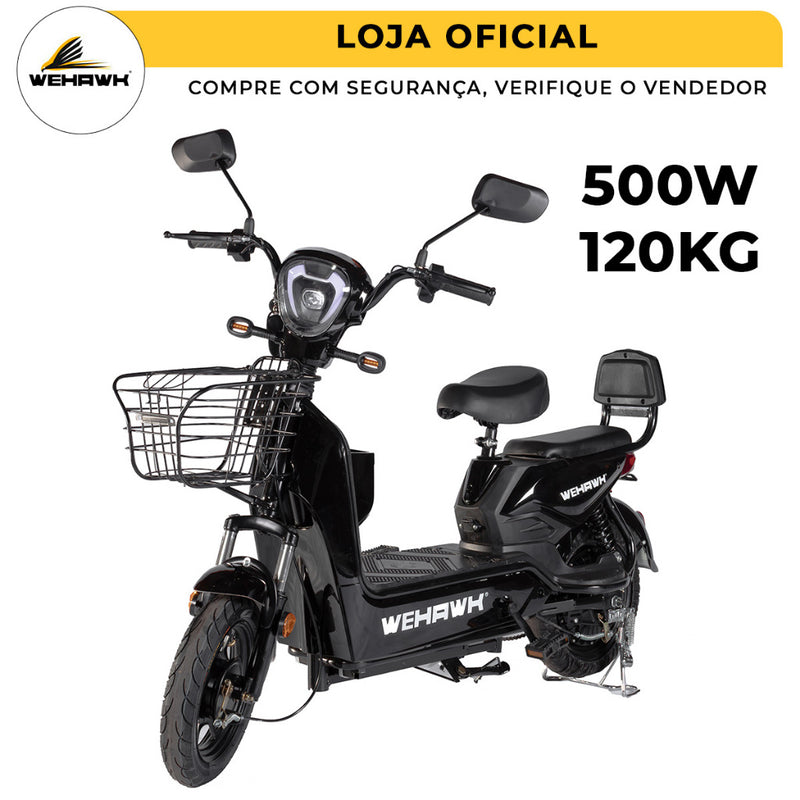Bicicleta Elétrica 500W Scooter 32km/h Sem Carteira WeHawk Basket Modelo 2025
