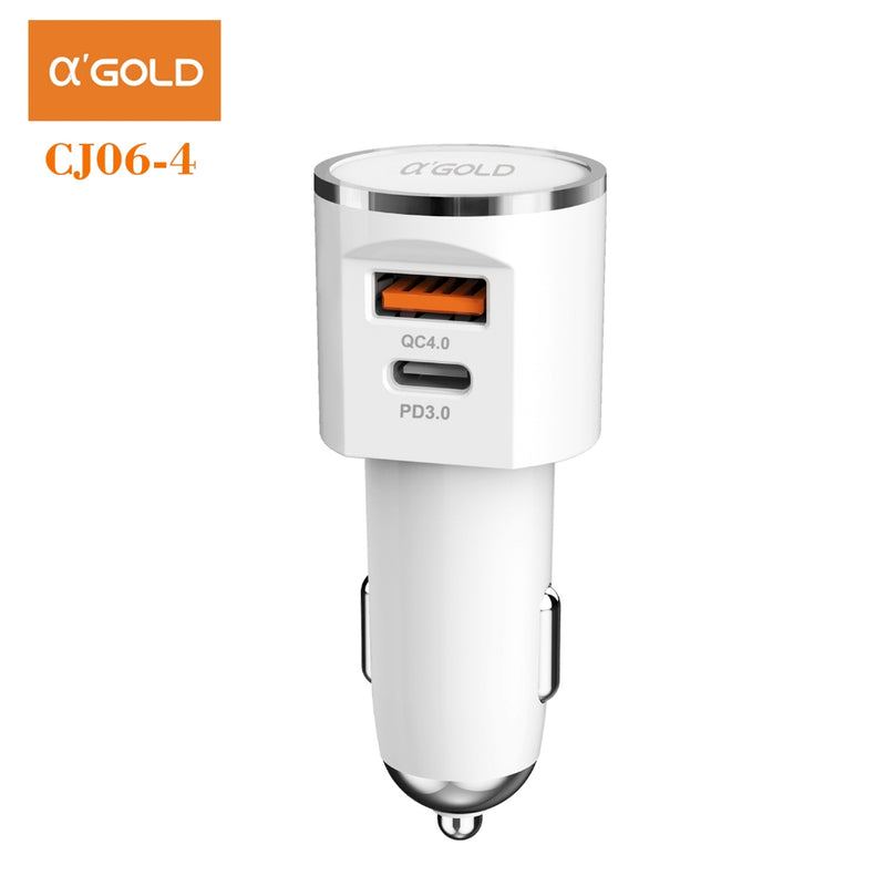 A'Gold CJ06-4 Carregador de Carro Turbo PD 3 Tipo-C USB Carga Rapida 9.1A USB-C Veicular 60W