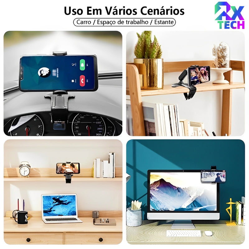 Suporte Para Celular Carro Painel Retrovisor Veicular Universal Rotação 360 Graus Ajustável