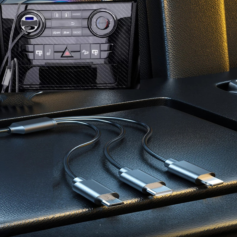 KIT Carregador Veicular com 2 USB 3.6A + Cabo 3 em IOS Tipo C Micro USB Carregamento Turbo Carro