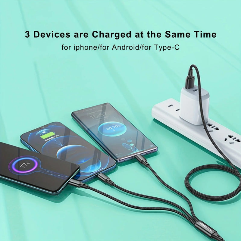 KIT Carregador Veicular com 2 USB 3.6A + Cabo 3 em IOS Tipo C Micro USB Carregamento Turbo Carro