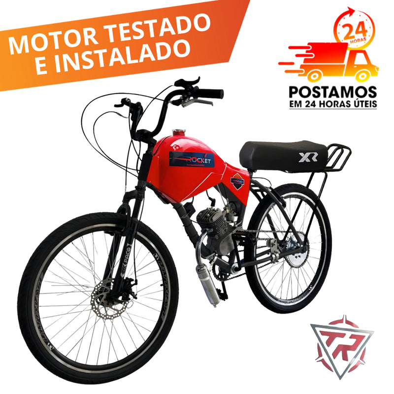 Bicicleta Motorizada 80cc Coroa  Freio a Disco Banco Xr Carenada Vermelho ARO 29 DIANTEIRO