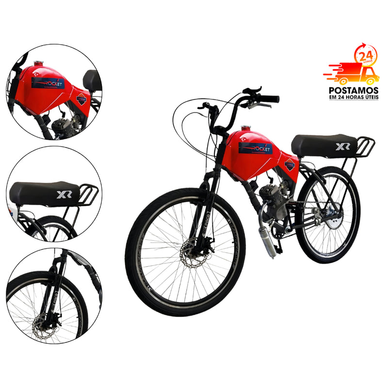 Bicicleta Motorizada 80cc Coroa  Freio a Disco Banco Xr Carenada Vermelho ARO 29 DIANTEIRO