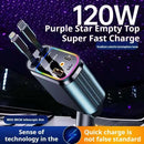 Carregador de carro retrátil com luz LED, carregador de carro rápido 4 em 1 de 120 W para iPhone e Android