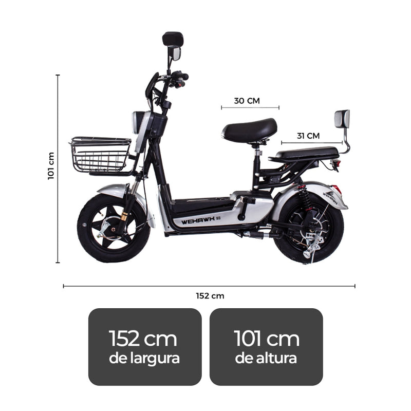 Bicicleta Elétrica WeHawk Prime WX-04 500W Moto Elétrica sem Carteira Autonomia 40Km