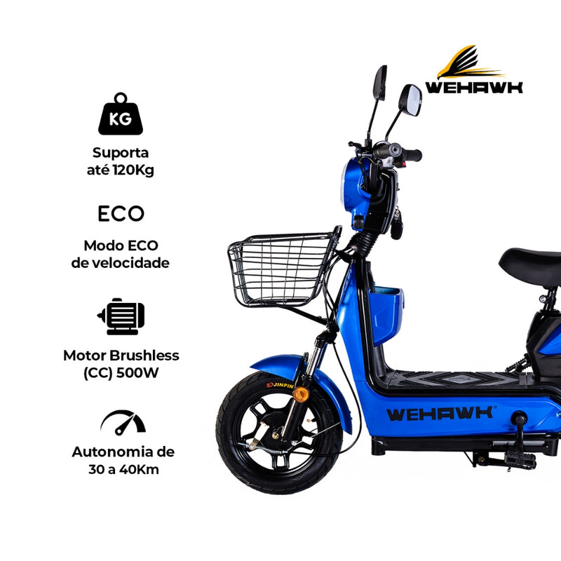 Bicicleta Elétrica 500W Basket WeHawk Sem Carteira 32Km/h Autonomia 40Km