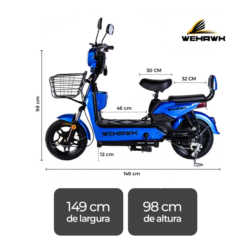 Bicicleta Elétrica 500W Basket WeHawk Sem Carteira 32Km/h Autonomia 40Km