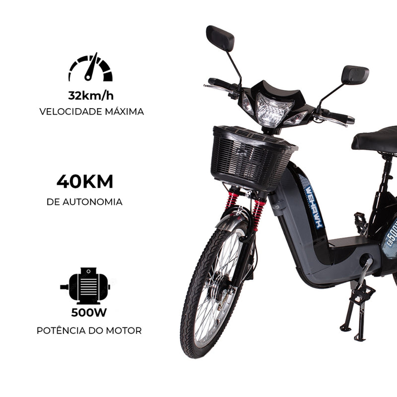 Bicicleta Elétrica 500W Pedal Assistido 32km/h WeHawk EB 500W