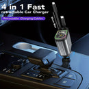 Carregador de carro retrátil com luz LED, carregador de carro rápido 4 em 1 de 120 W para iPhone e Android