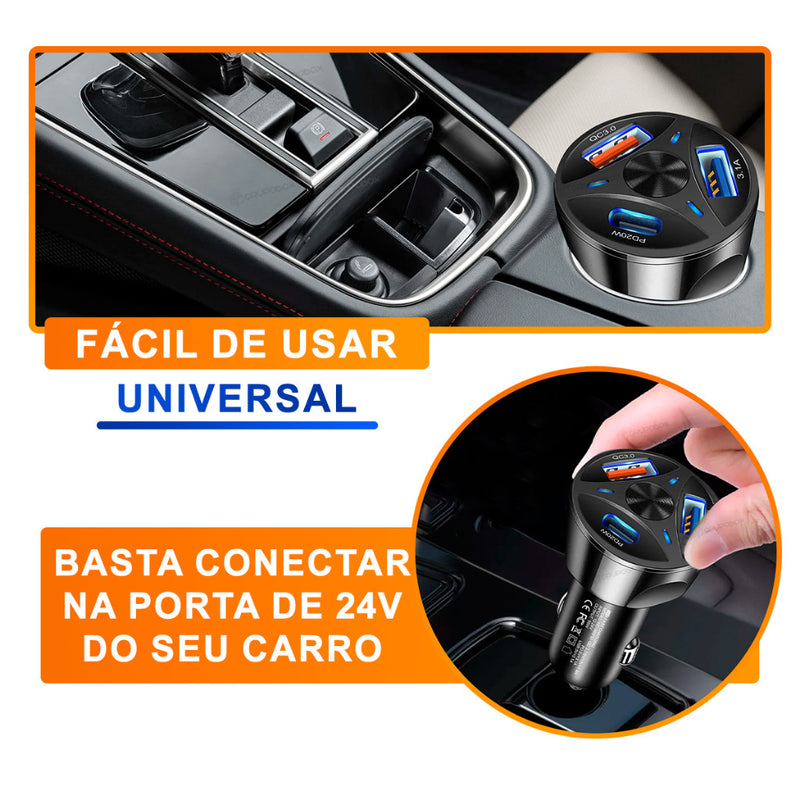 Carregador Veicular Turbo USB 3.0 USB-c USB 3.1A Carregamento Rapido 55w
