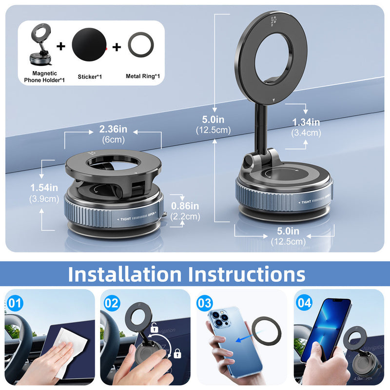 360 °Suporte Magnético Forte Para Telefone Carro Design Dobrável  Vácuo Ajustável/Mesa/Uso Universal