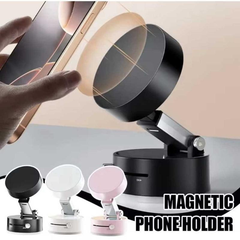 Suporte Magnético de Celular – Base a Vácuo, Rotação 360°, Ajustável para Carro, Mesa e Parede