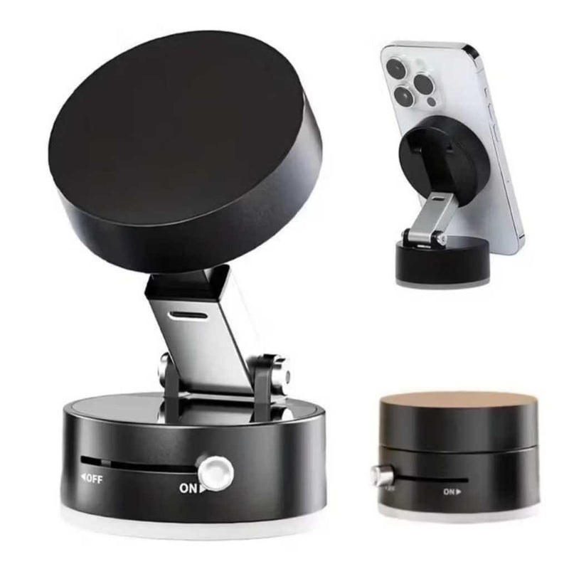 Suporte Magnético de Celular – Base a Vácuo, Rotação 360°, Ajustável para Carro, Mesa e Parede